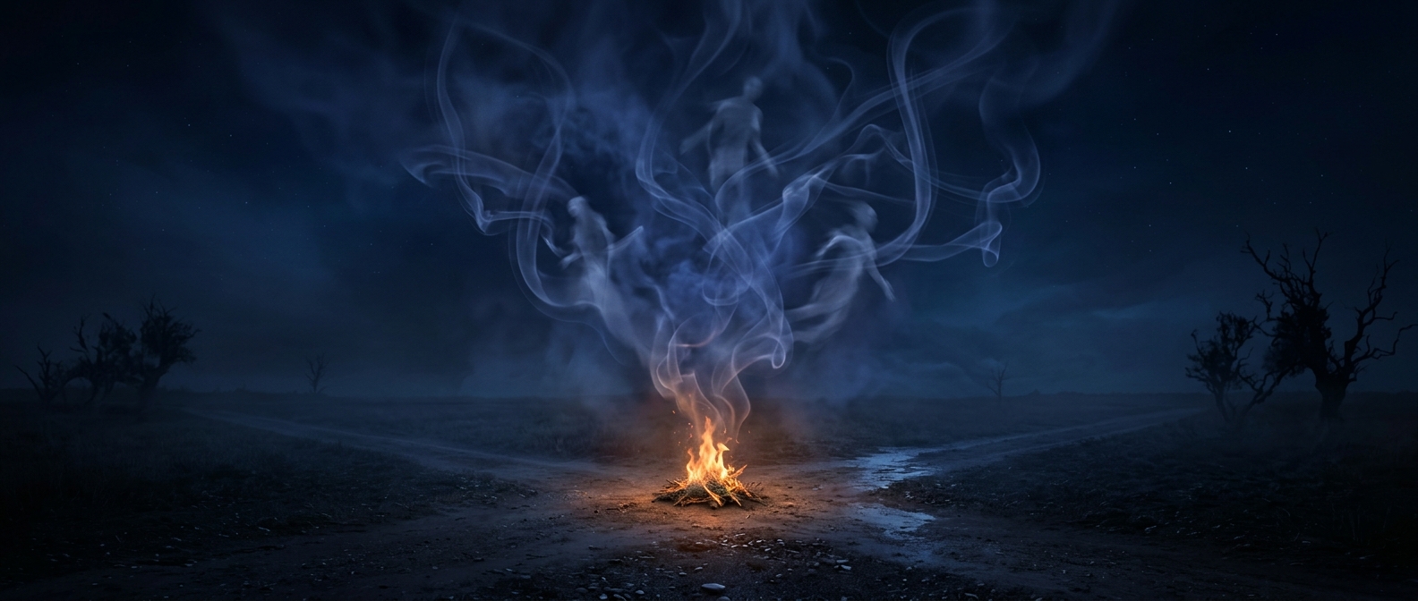 Burning herbs at crossroads was said to confuse spirits searching for lost travelers in the dark