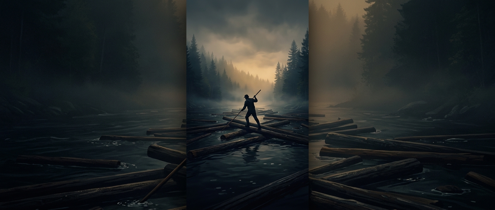 Log driving involved balancing on floating timber