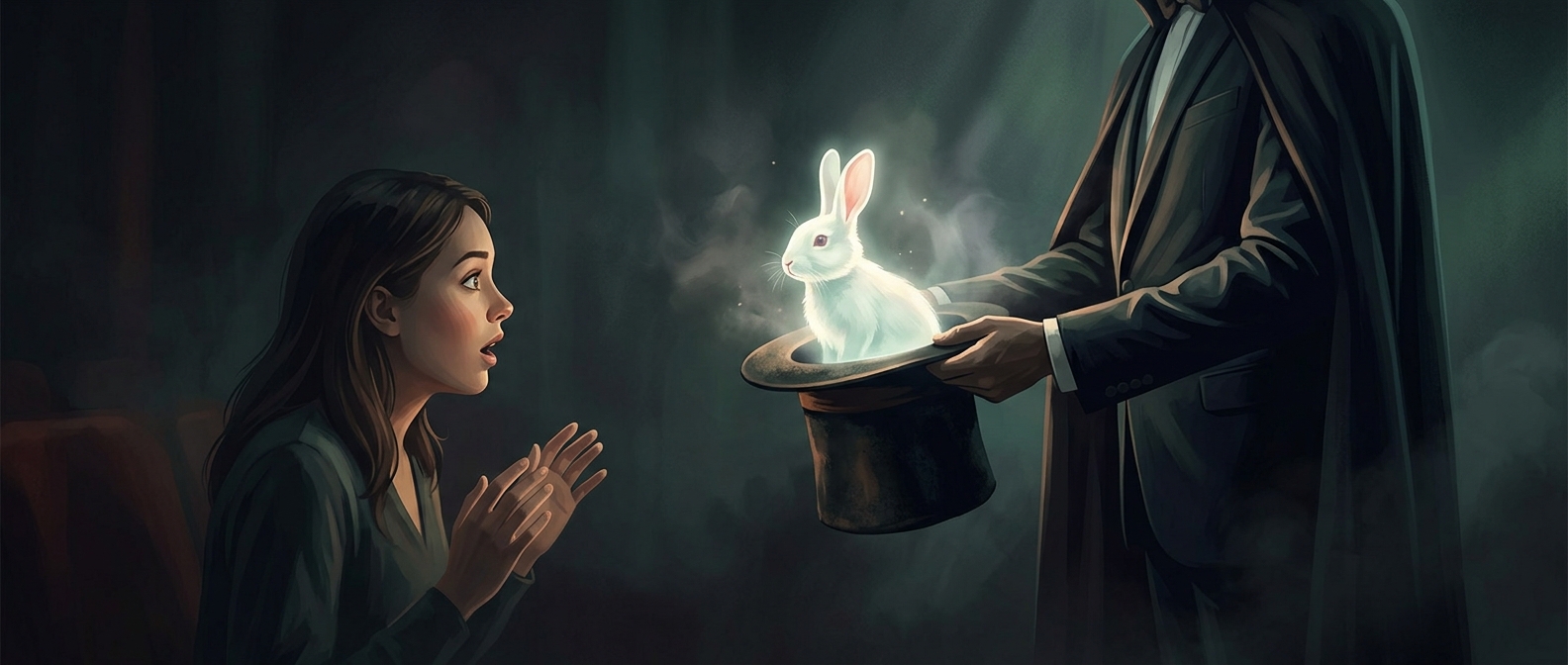 Staring in complete awe as a skilled illusionist seemingly pulls a rabbit from an empty hat