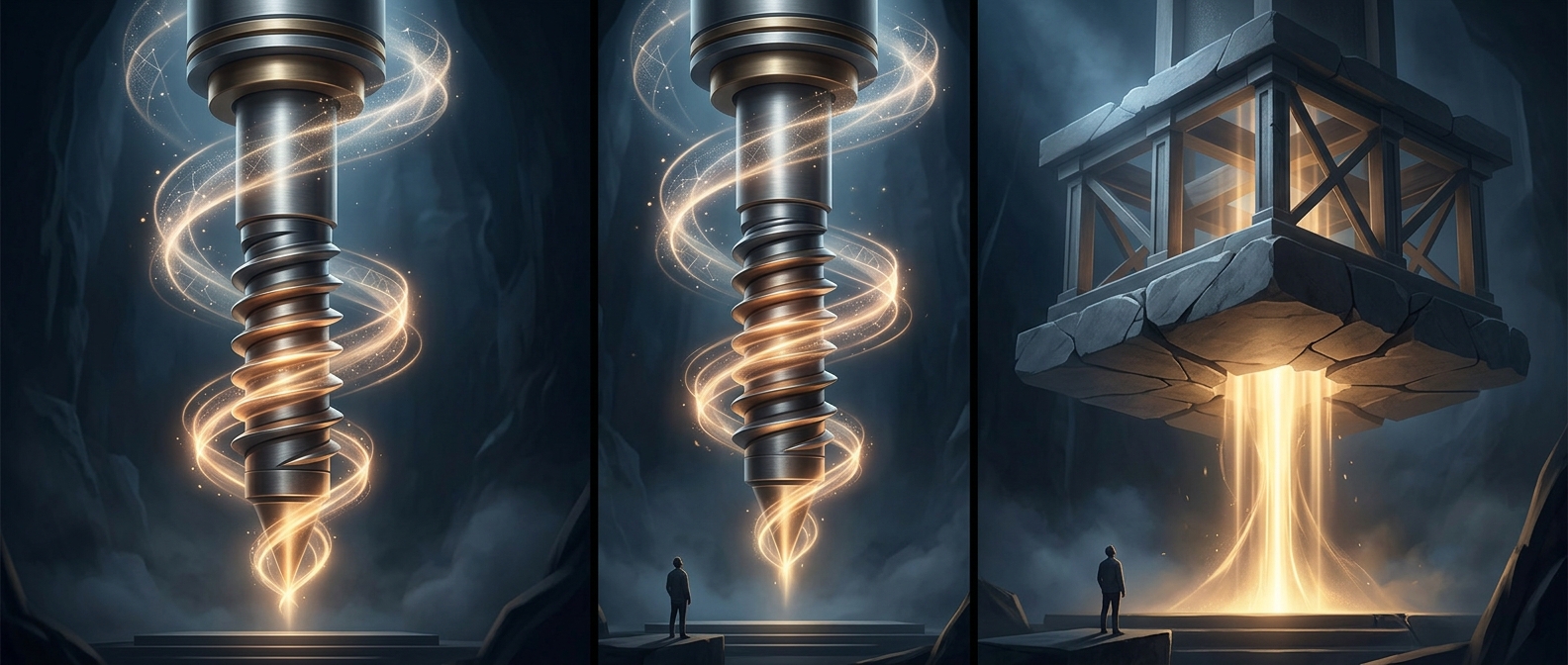 Screws hold things together by converting rotation to push
