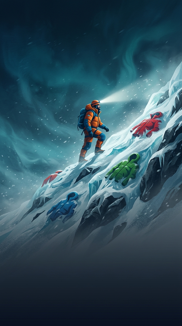 What grim, unsettling reality do climbers actively use as physical navigational landmarks when summiting Mount Everest?
