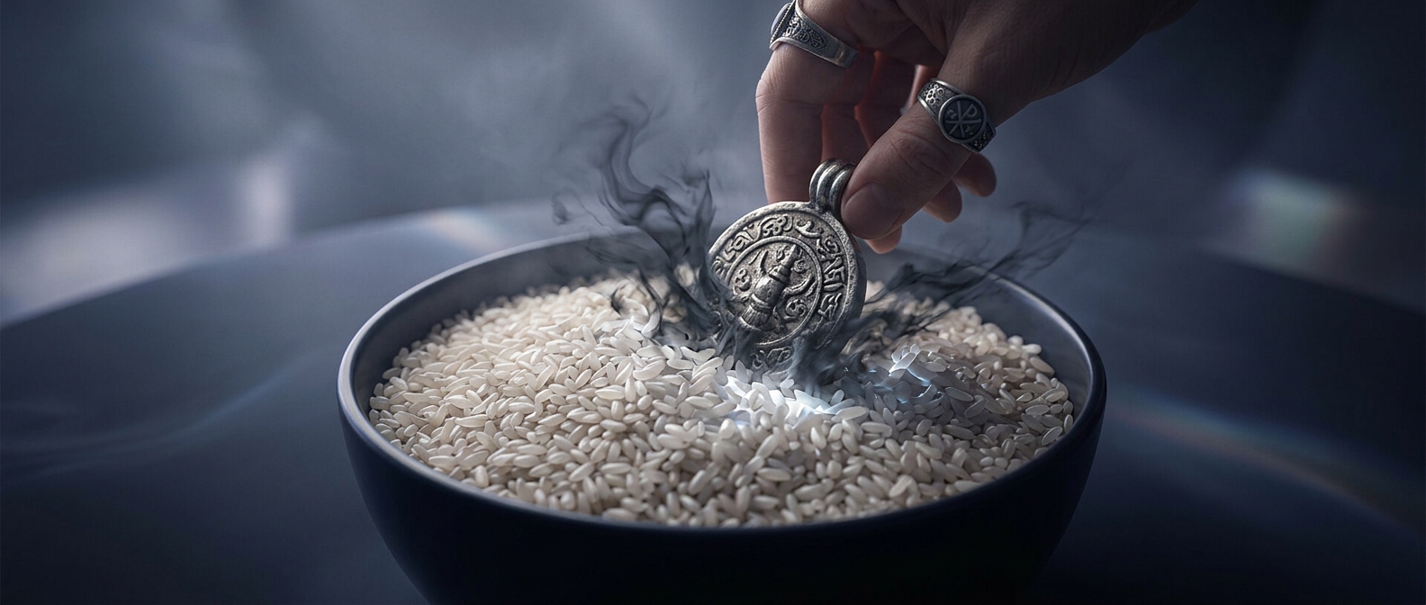 Burying objects in dry rice violently sucks out bad vibes