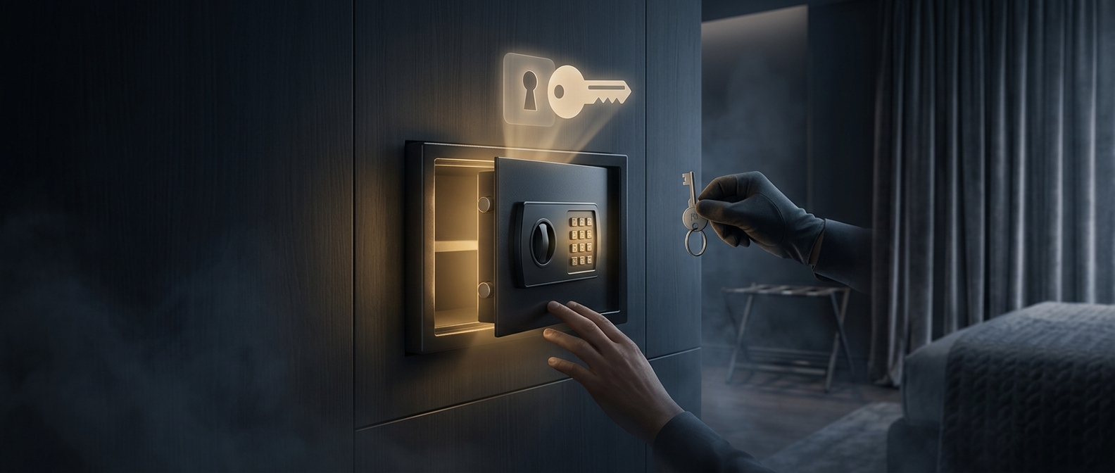 Hotel room safes may have easy-to-find override codes