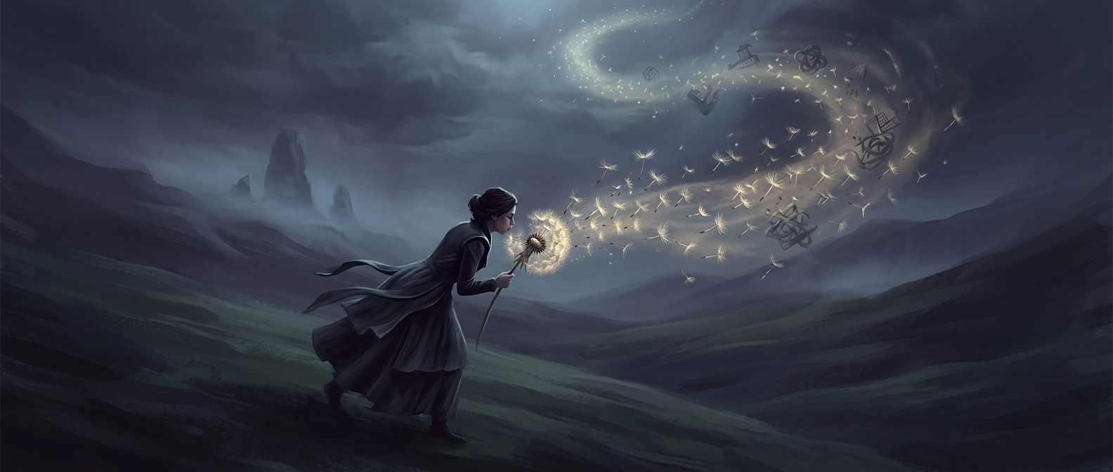 Clinging to the deeply irrational belief that aggressively blowing on a dandelion will magically fix all your problems
