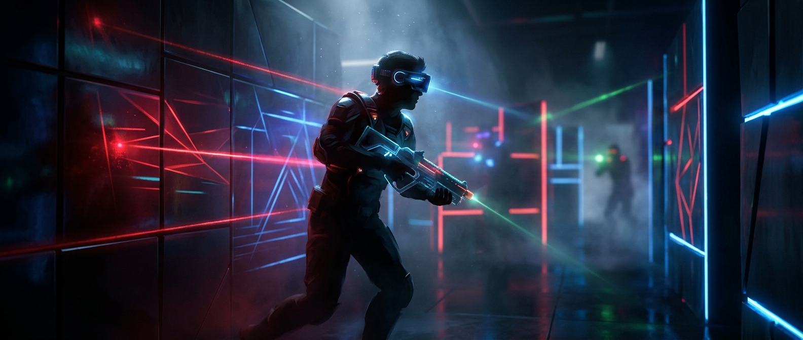 Running around dark rooms shooting plastic guns