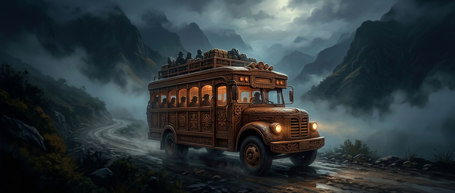 These buses are built from carved wood
