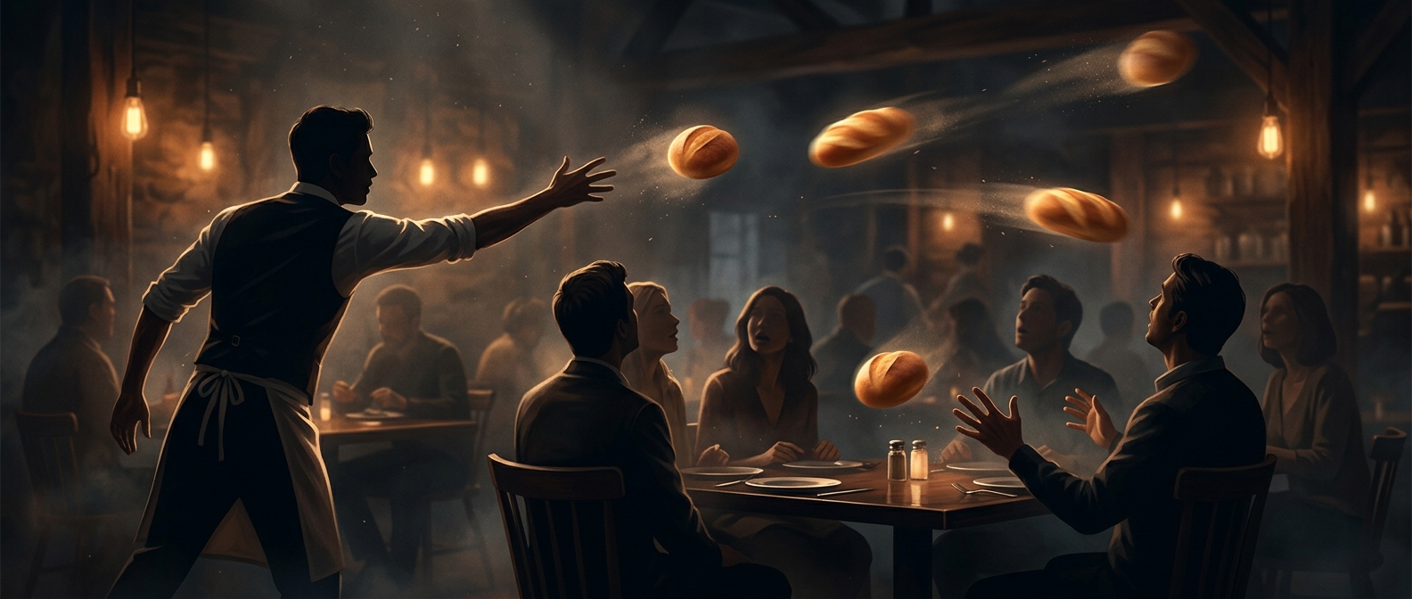 At this restaurant, dinner rolls come flying