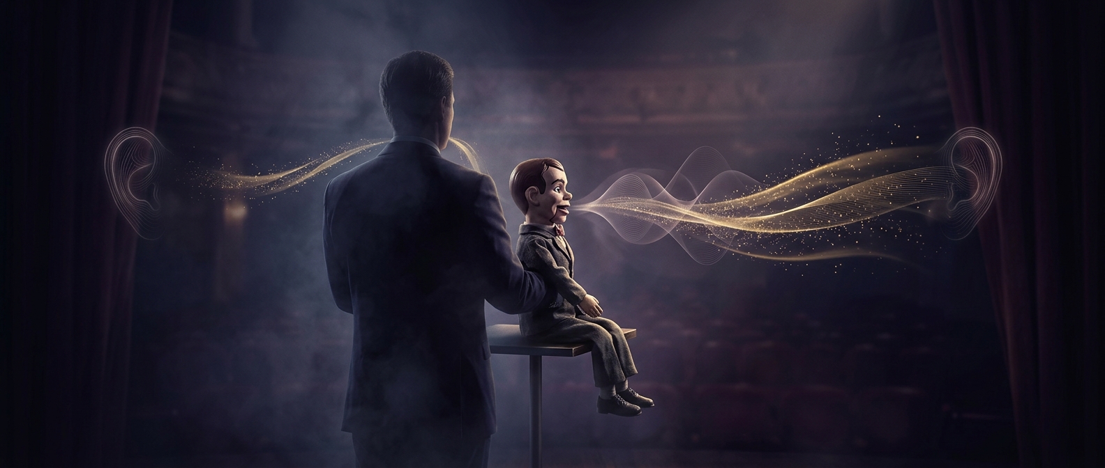 Why a motionless puppet seems to speak