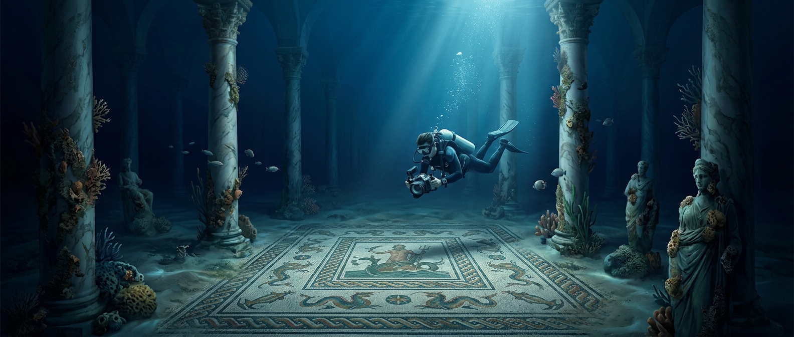 You can scuba-dive through a sunken Roman resort