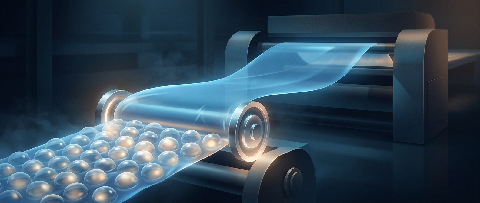 Bubble wrap production seals air between plastic