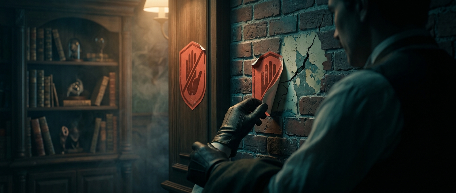 Why escape rooms cover things with warning stickers
