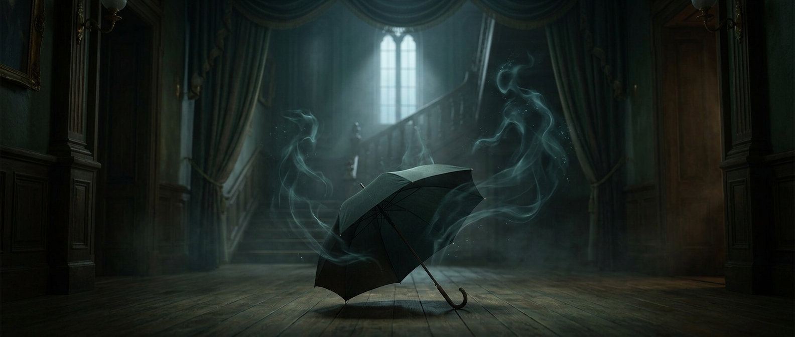Umbrellas opened indoors offended unseen household forces