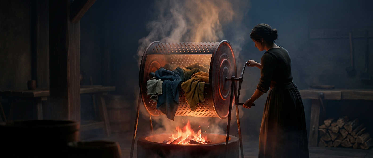 Early clothes dryers put clothes over open flames