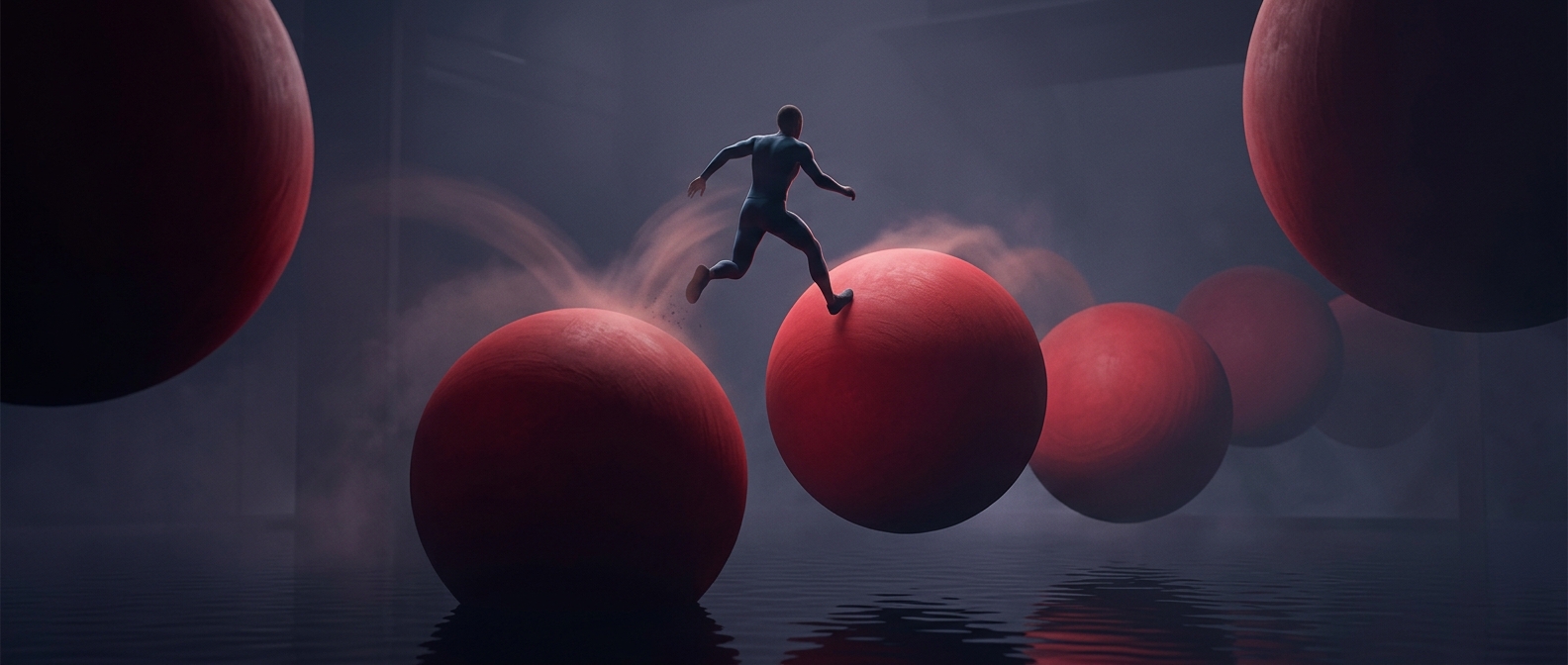 Участники шоу «Wipeout» постоянно отскакивают от огромных красных шаров