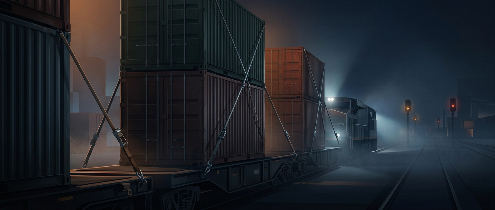 Lashing rods strap containers to flatcars