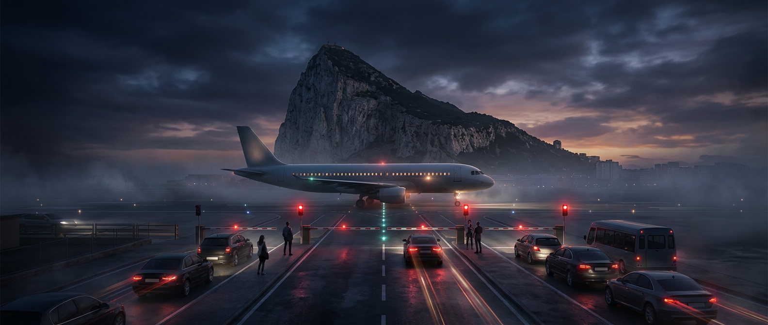 The airport runway that crosses a public road