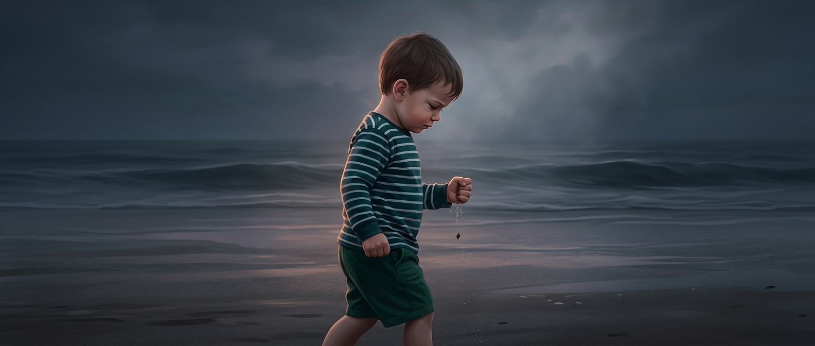 That triumphant baby was actually eating wet sand