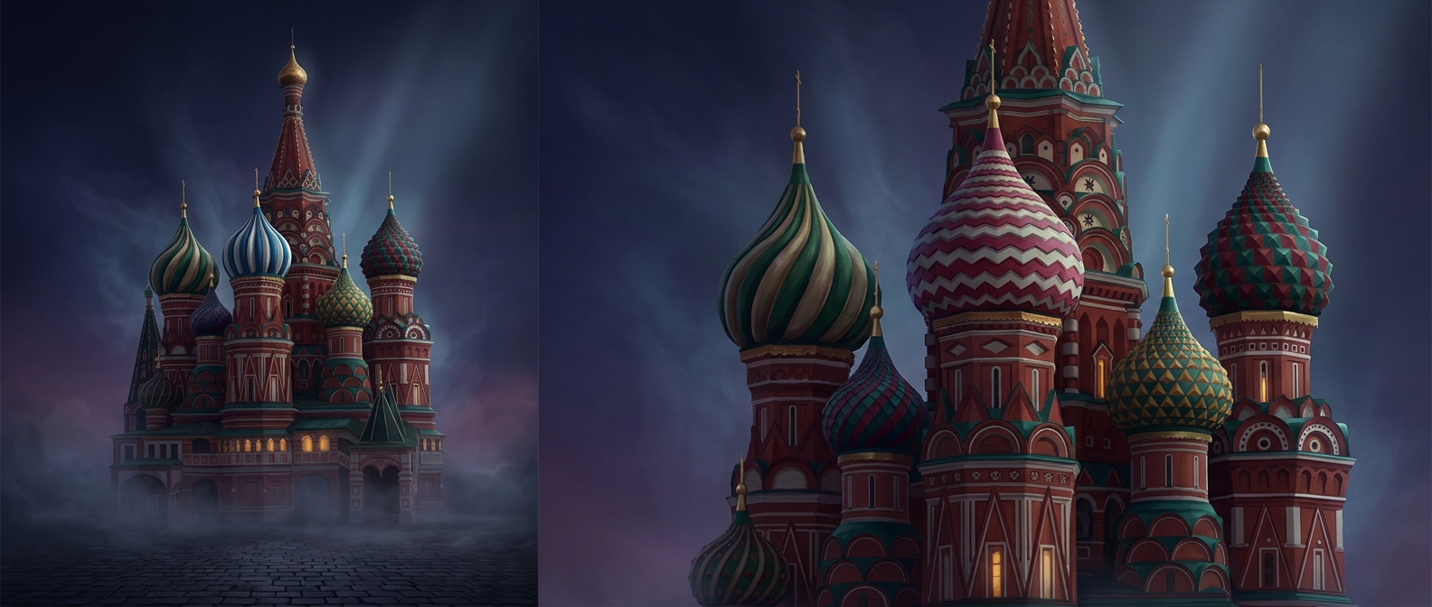 St. Basil's Cathedral features completely mismatched domes