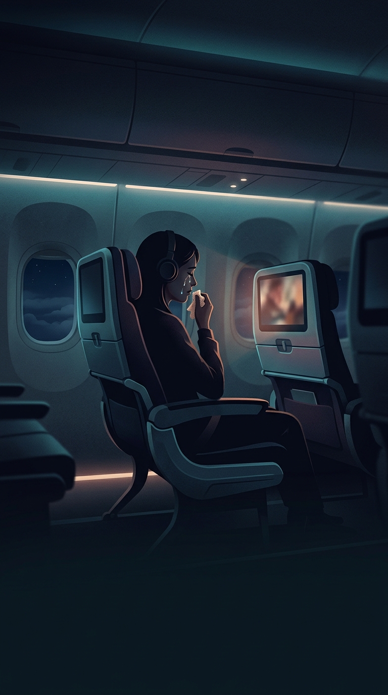 Why do people who rarely show emotion suddenly find themselves crying during generic airplane movies?