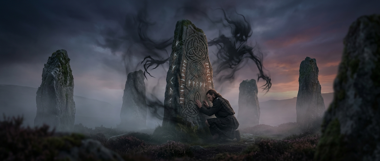 Scottish lore says the Standing Stones hear wishes but curse those who mock them under the gathering fog