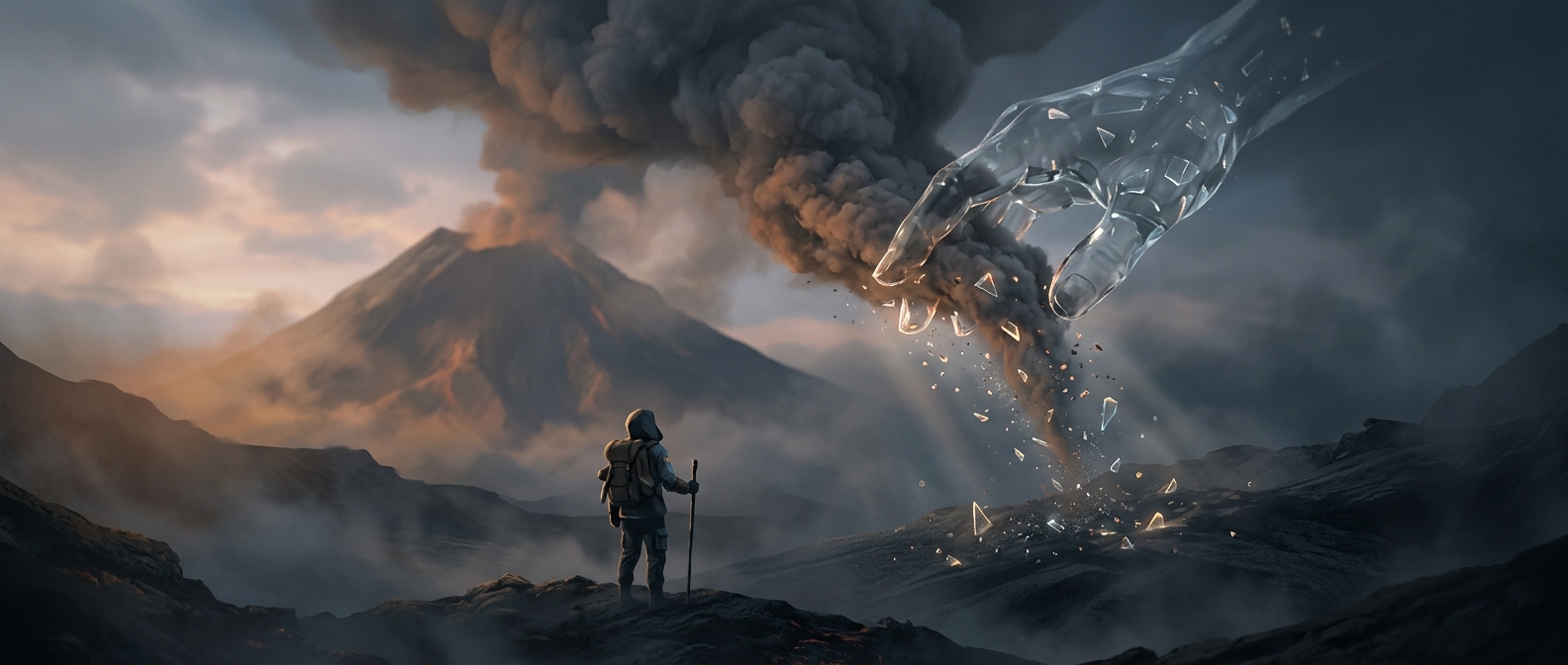 Volcanic ash is made of rock and glass