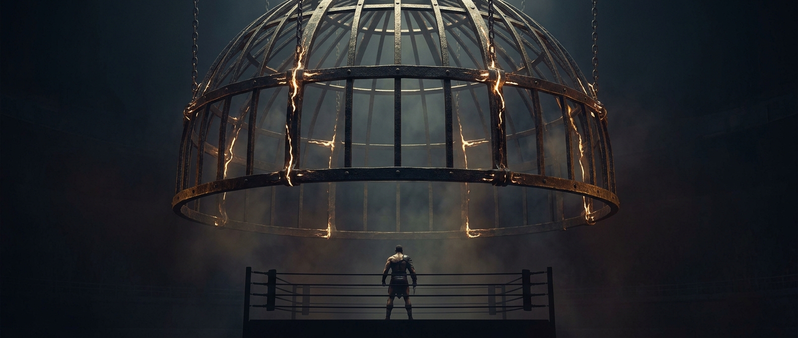 Giant metal cages originally protected the fighters