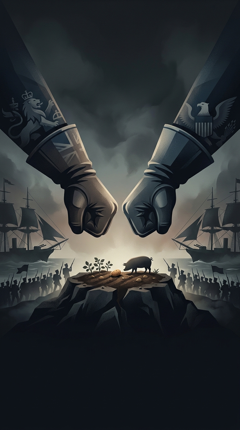 British and American military forces engaged in a tense, months-long standoff in 1859 on San Juan Island, all because an American farmer shot a British-owned pig that was eating his potatoes.