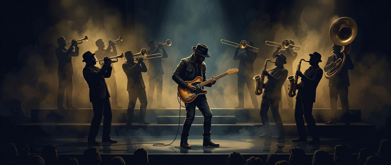 Electric guitars were built to beat brass bands