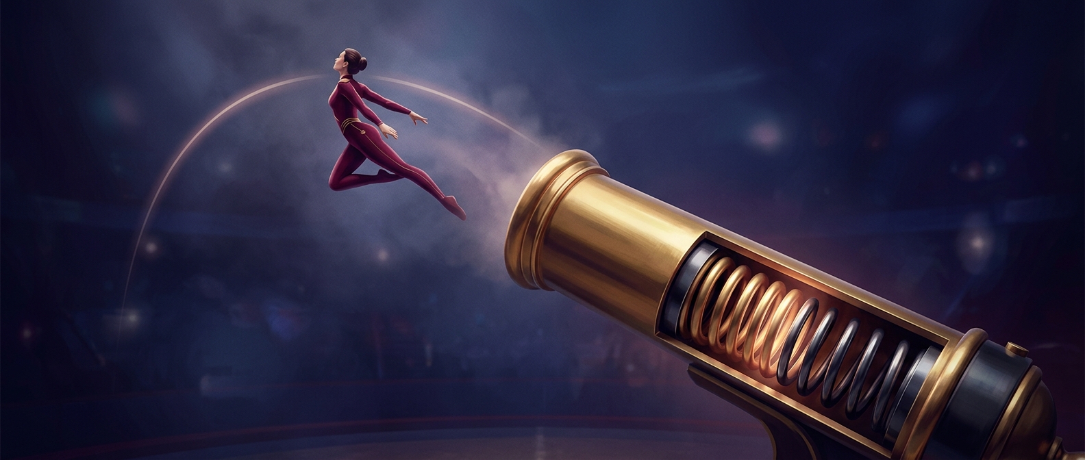 Human cannonballs are launched by a giant piston