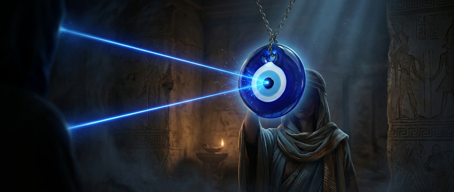 Ancient Mediterranean cultures invented glass evil eye amulets because they thought blue eyes shot actual lasers