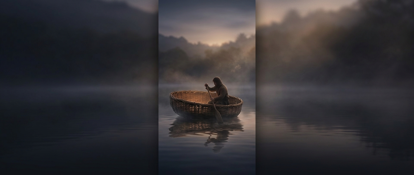 Coracles resemble floating woven wicker baskets