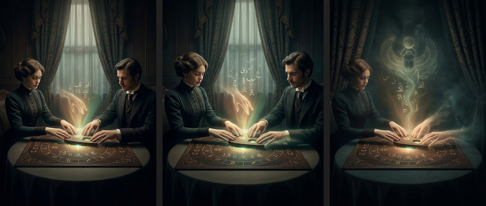 Доски для спиритических сеансов Ouija были названы самой доской во время сеанса, утверждавшего, что это означает удачу по-египетски