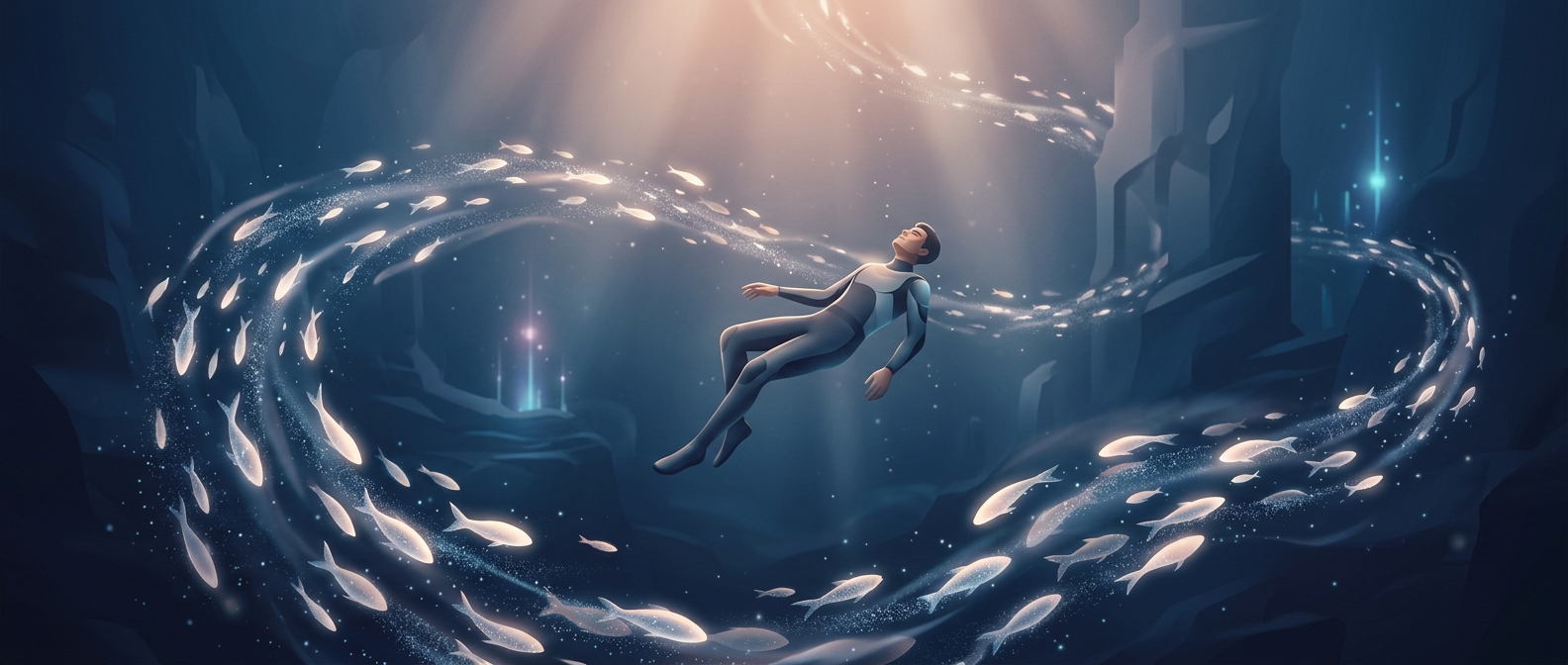 Swimming endlessly with virtual fish while doing nothing