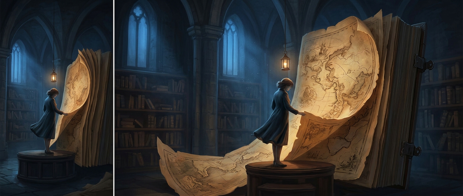 Листание гигантской тяжелой книги устаревших карт