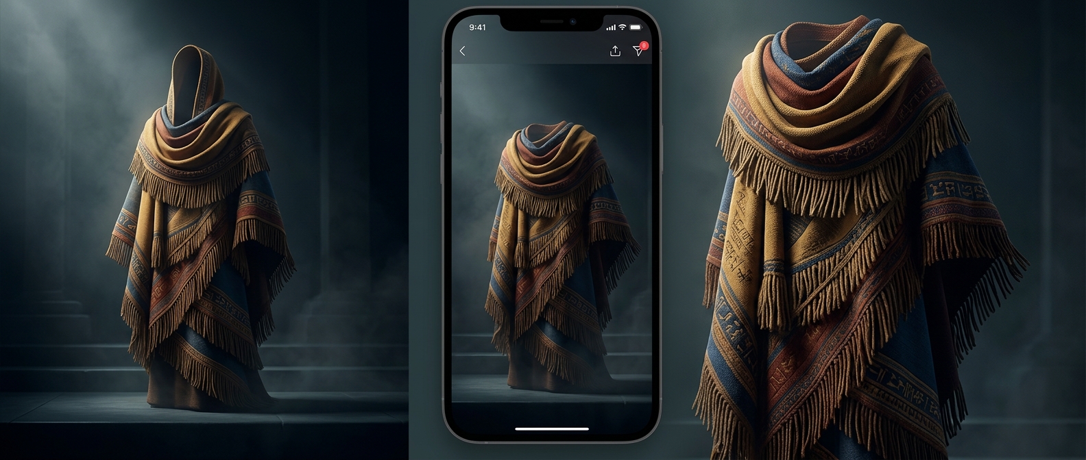 Mesopotamian fashion layered heavy fringed shawls