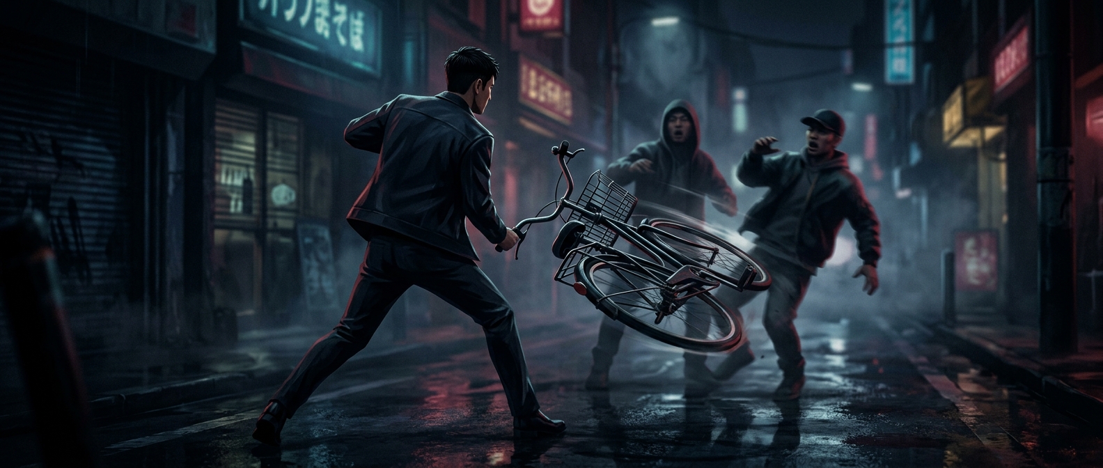 In Yakuza, even bicycles become weapons