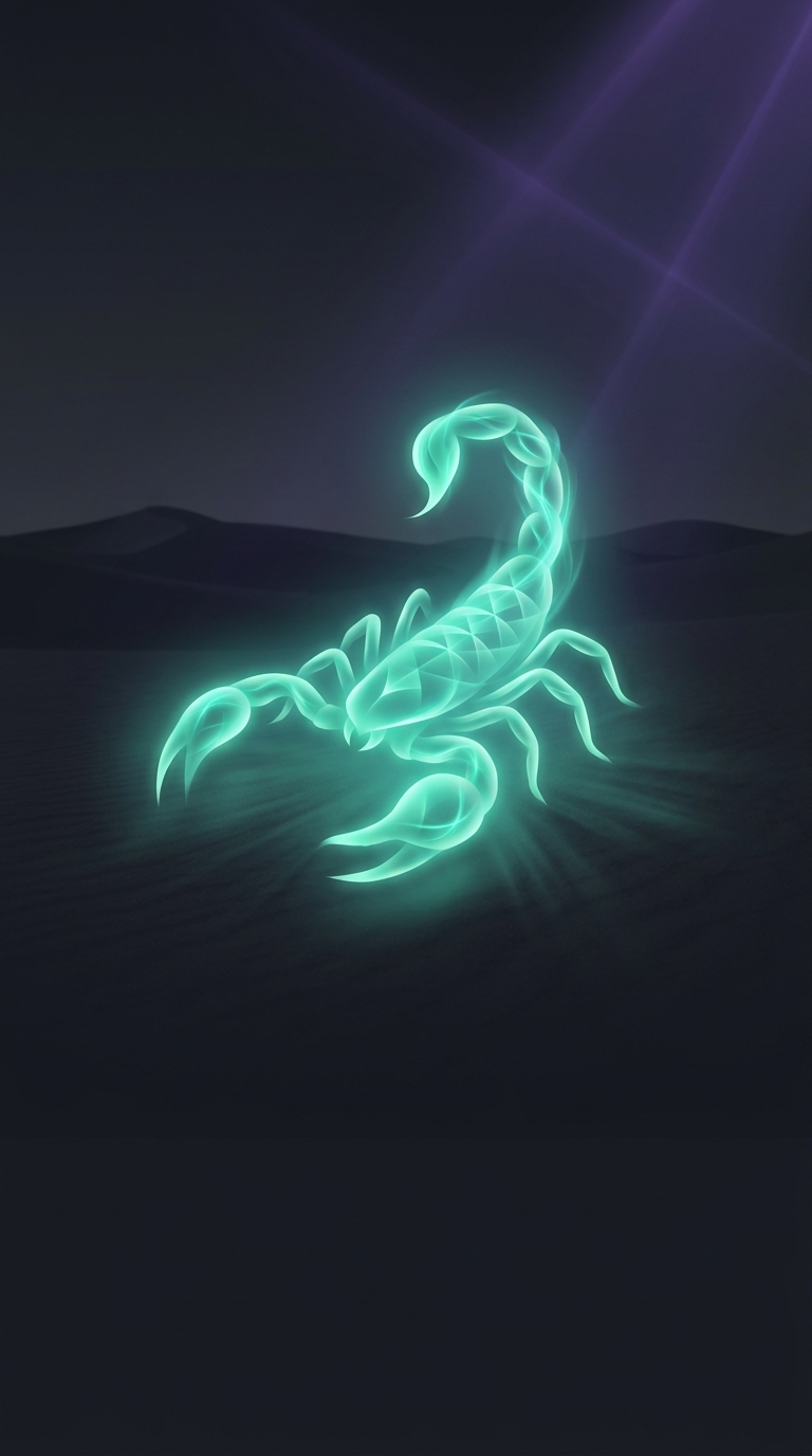 Fluorescent chemicals in the exoskeleton of a scorpion absorb ultraviolet light and reflect it back as a glowing cyan-green hue, a process known as cuticle fluorescence.